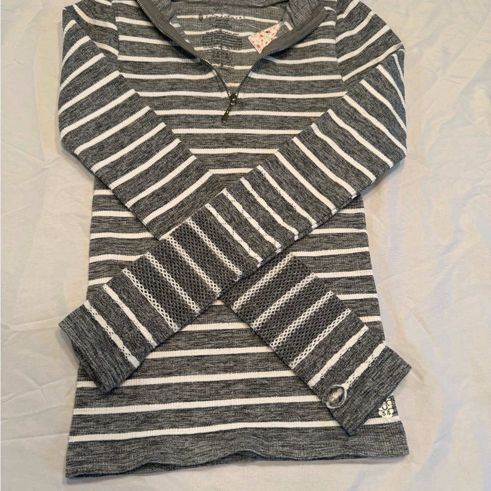 FP Movement by Free People Gray and White Striped Long Sleeve Top